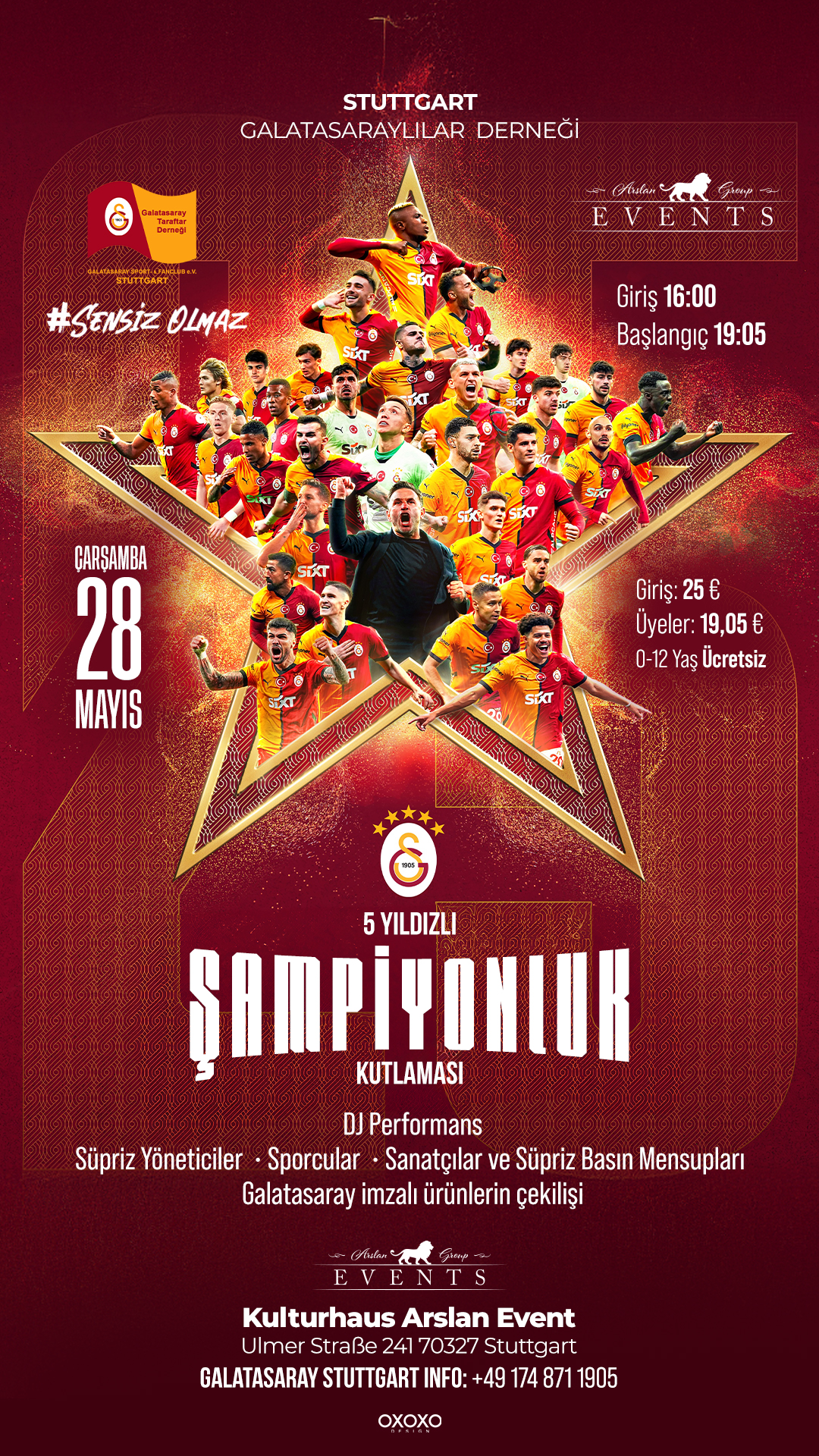 Galatasaray Stuttgart feiert die 5. Meisterschaft mit Fans und Spielern bei der großen Şampiyonluk-Party am 28. Mai 2024 im Kulturhaus Arslan Event